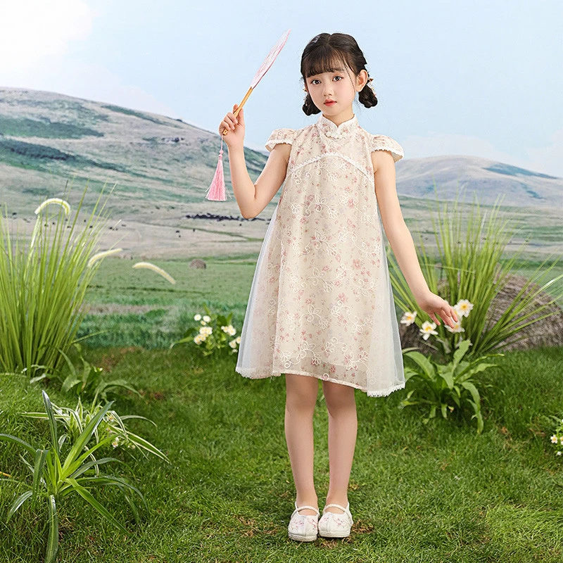 儿童2025新款夏装女童碎花新中式洋气时尚旗袍小女孩国风连衣裙