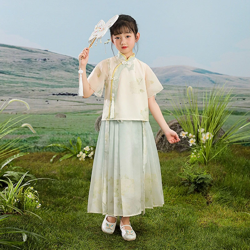 儿童2025新款夏装女童汉服马面裙套装仙女古风夏季中国风蝴蝶短袖