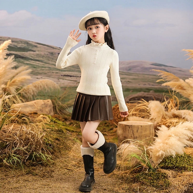 儿童2024新款冬装女童毛衣秋冬款小女孩白色内搭上衣针织打底衫