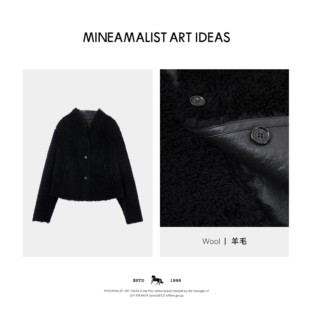 MINEAMALIST ART IDEAS无领两面穿环保皮毛一体外套3092M