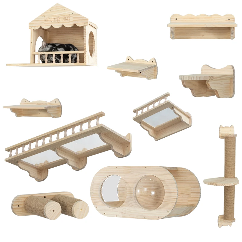 实木豪华猫窝日式猫爬架太空舱猫太空舱猫抓架吊床透明栈道猫抓板