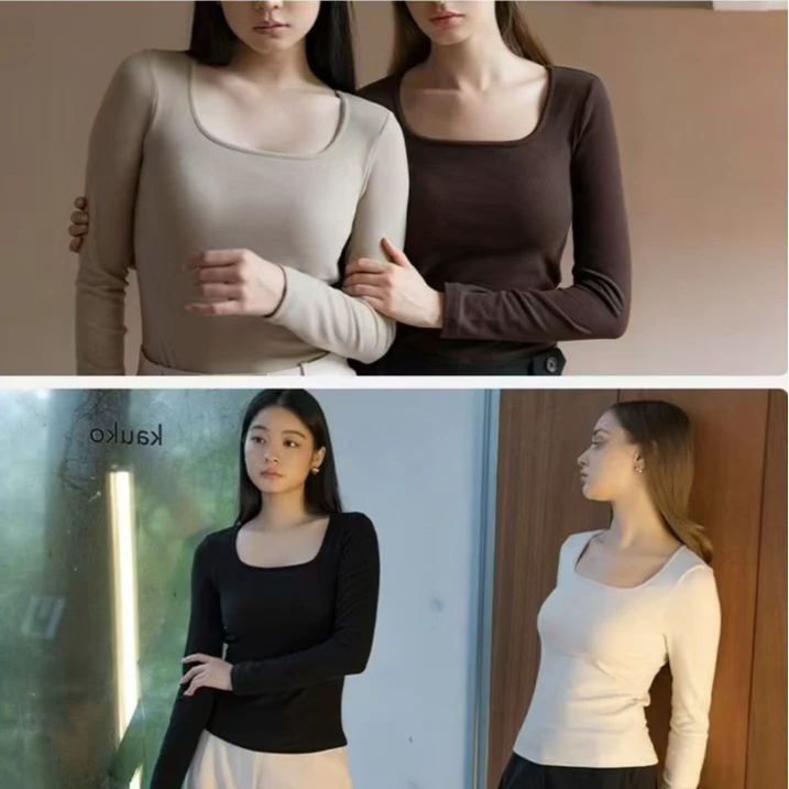 秋冬新款打底衣方领长袖修身显瘦上衣S488