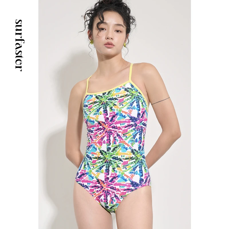 速浪竞速游泳衣女(夏日椰)竞技泳衣显瘦三角连体专业游泳馆训练