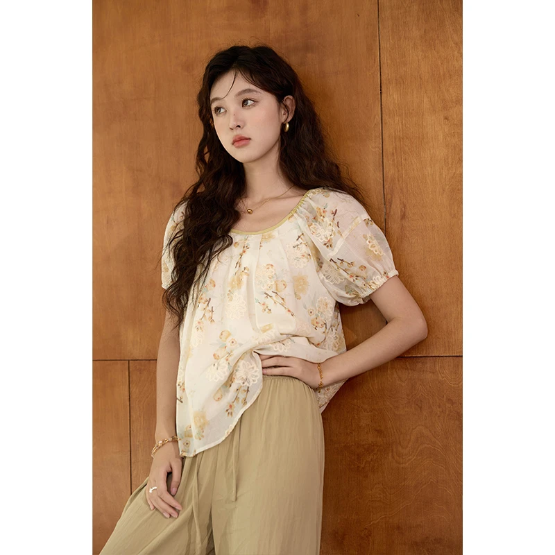 【年中大促】谜秀新品法式温柔风减龄百搭显瘦刺绣碎花泡泡袖衬衫