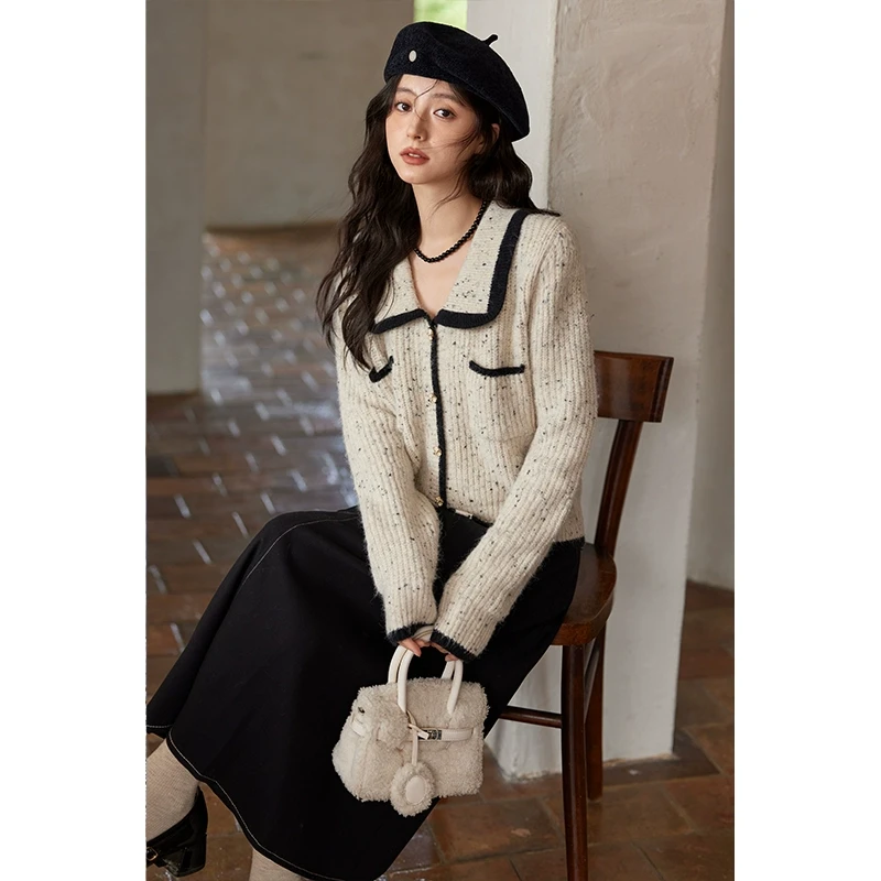 谜秀新品撞色毛衣针织开衫女小香风春秋秋冬韩系穿搭上衣韩系外套