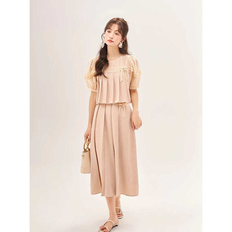 【3.8女神节】谜秀新中式衬衫半身裙两件套女2023甜美设计感上衣女