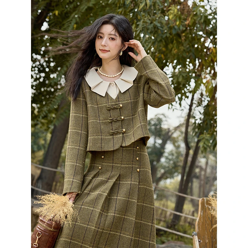 谜秀新品南法风法式套装两件套冬季新款毛呢外套气质套装