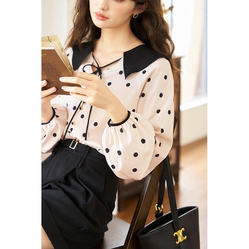【年中大促】谜秀法式波点衬衫秋季别致小衫洋气减龄上衣气质小众