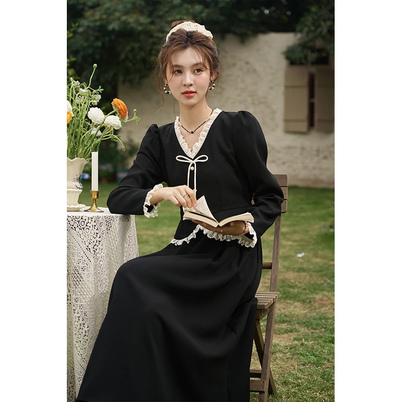 【年中大促】谜秀新款法式假两件连衣裙2024春设计感中长款裙子中式