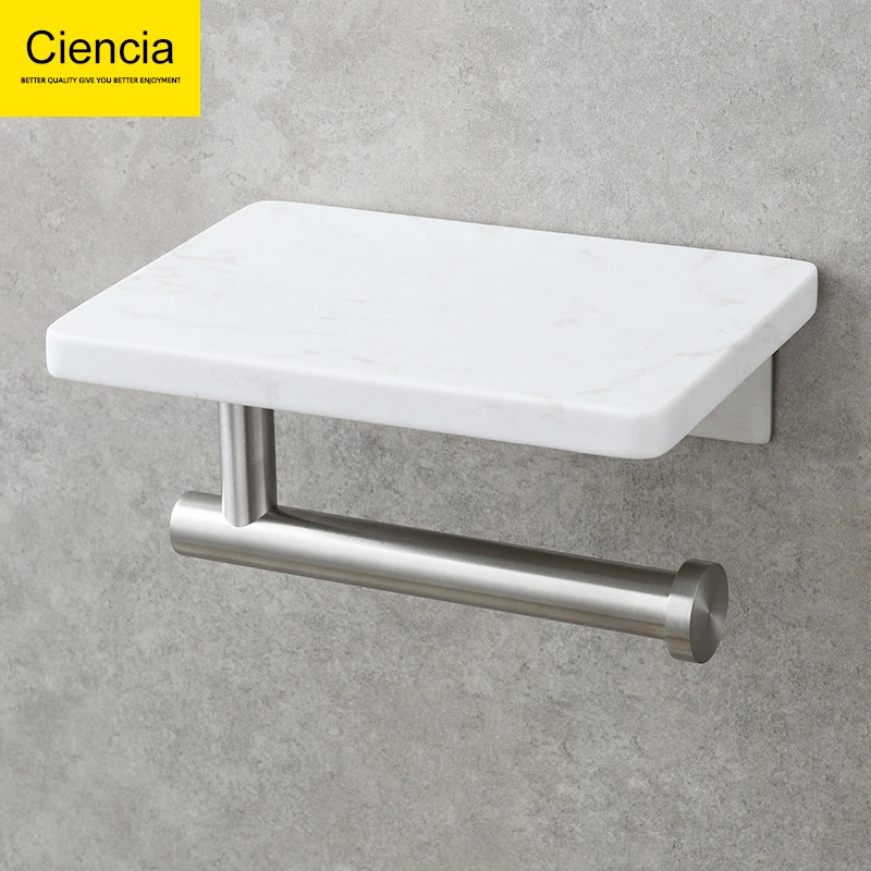 304不锈钢浴室大理石放置架壁挂纸巾架洗手间打孔置物卷纸架子