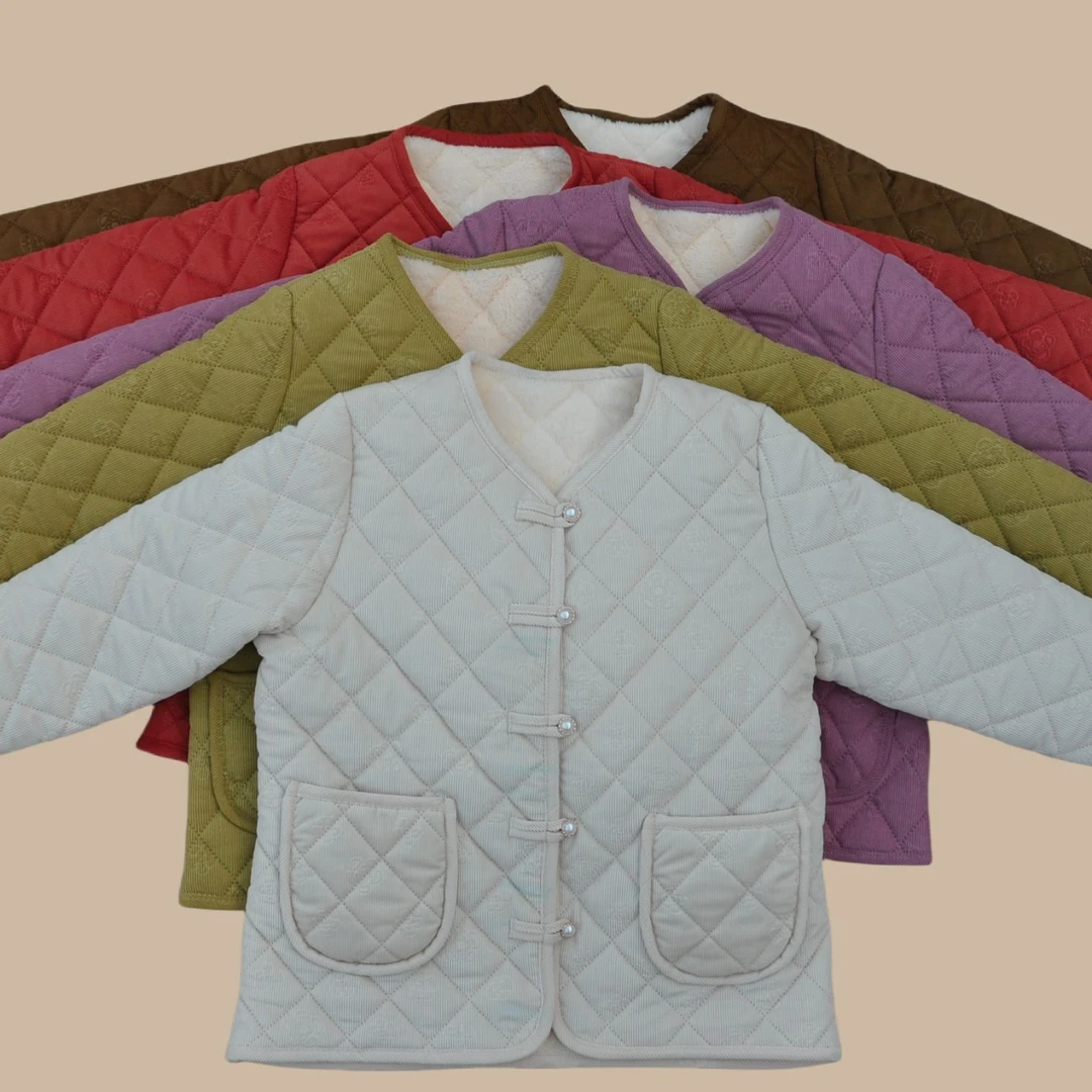 灯芯绒中国风中老年外套妈妈装保暖加绒加厚秋冬国风棉衣小棉袄