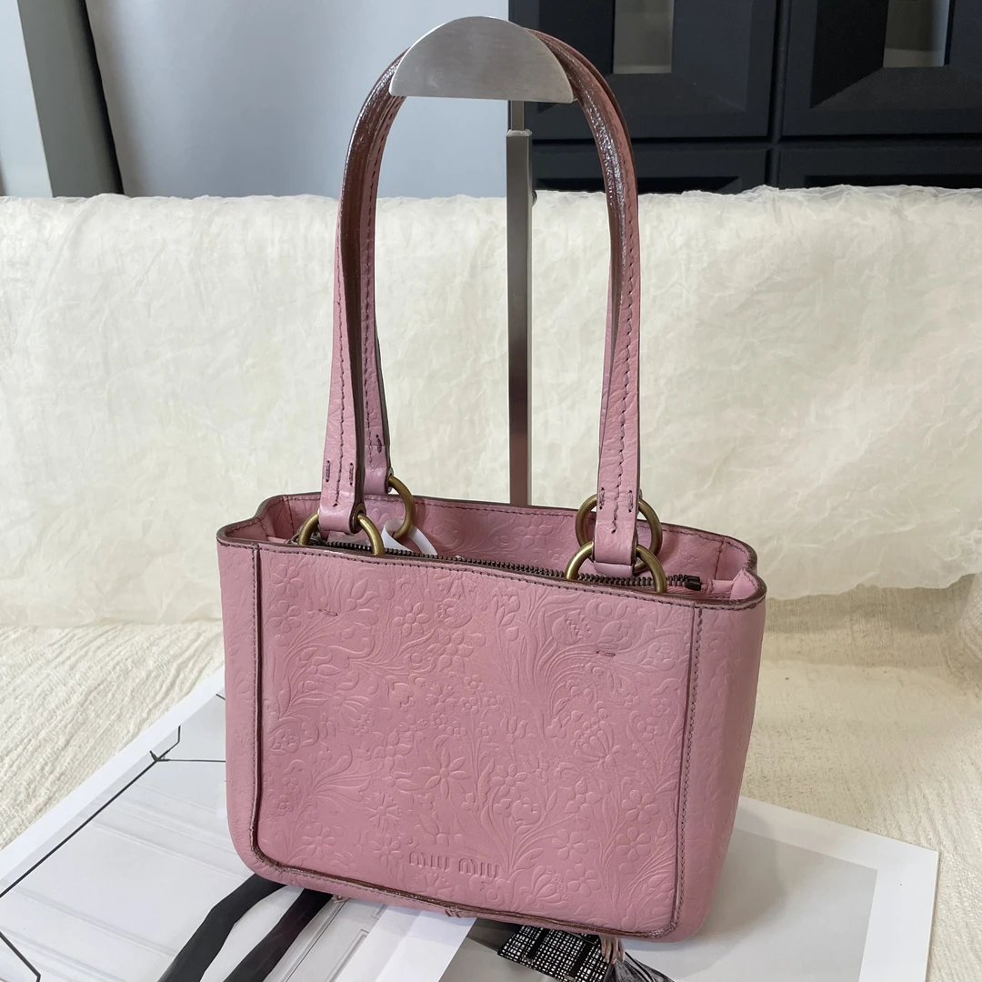 95新 MIU MIU/缪缪 樱花粉花卉单肩小号托特包