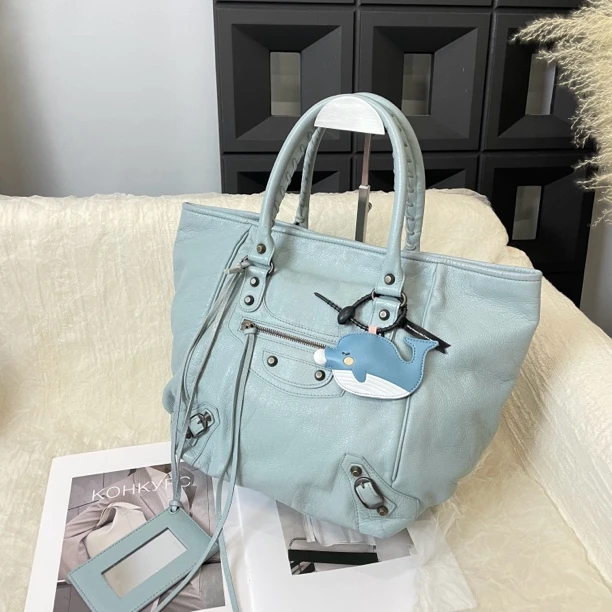 95新 Balenciaga/巴黎世家 雾霾蓝机车手提单肩托特包
