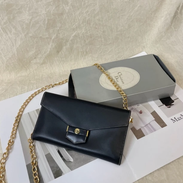 95新 DIOR/迪奥 黑金外缝线翻盖钱夹
