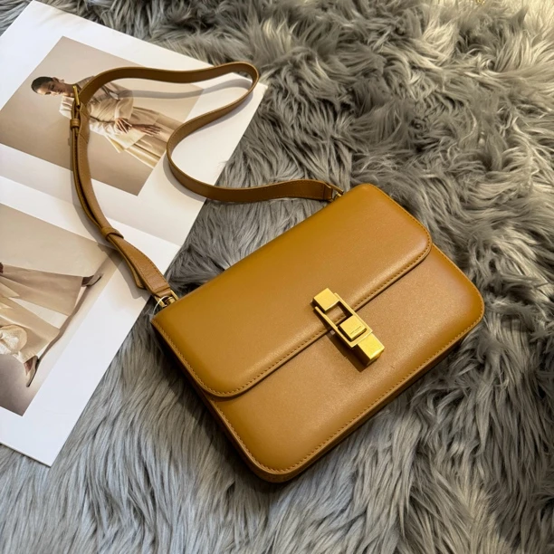 95新 YSL/圣罗兰 Carré焦糖色豆腐斜挎包