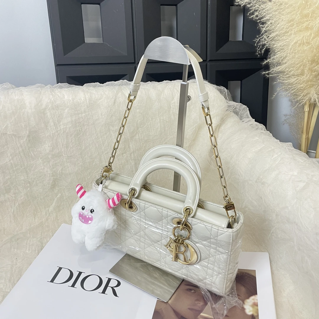 95新 DIOR/迪奥 白色三格横版戴妃手提单肩包