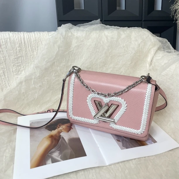 95新 LouisVuitton/路易威登 粉色编织水波纹扭一扭手提斜挎包