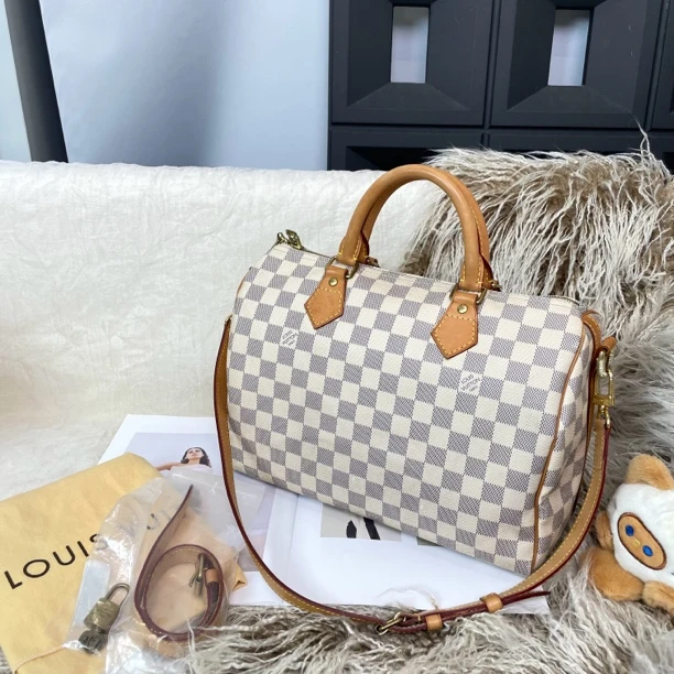 95新 LouisVuitton/路易威登 全原白棋盘格sp 30 手提斜挎包