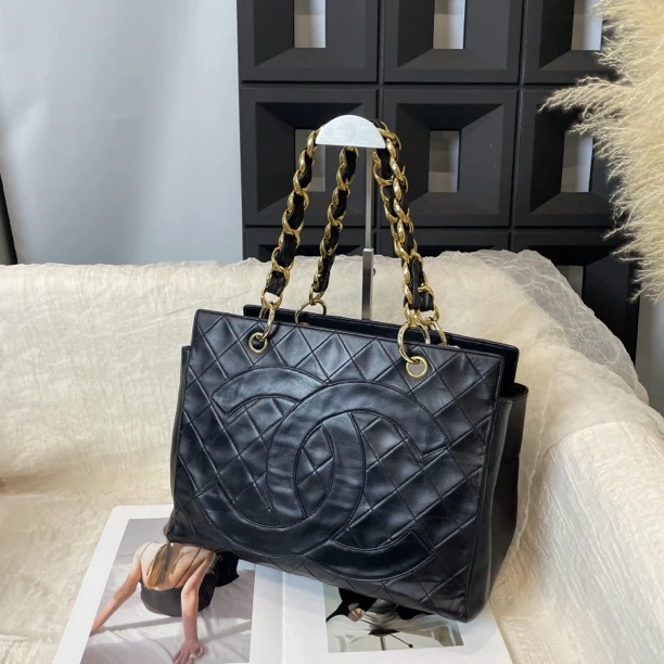 95新 Chanel/香奈儿 黑金 GST 菱格单肩托特包
