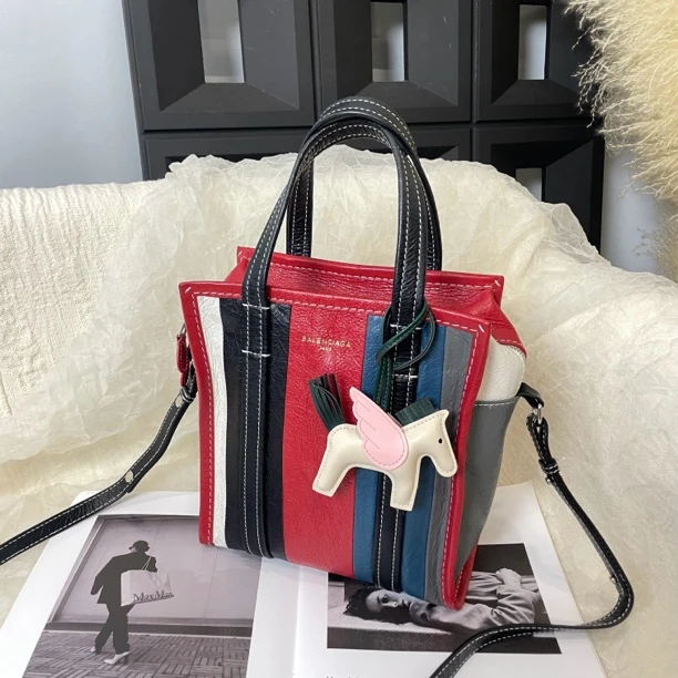 95新 Balenciaga/巴黎世家 拼色皮质手提斜挎托特包