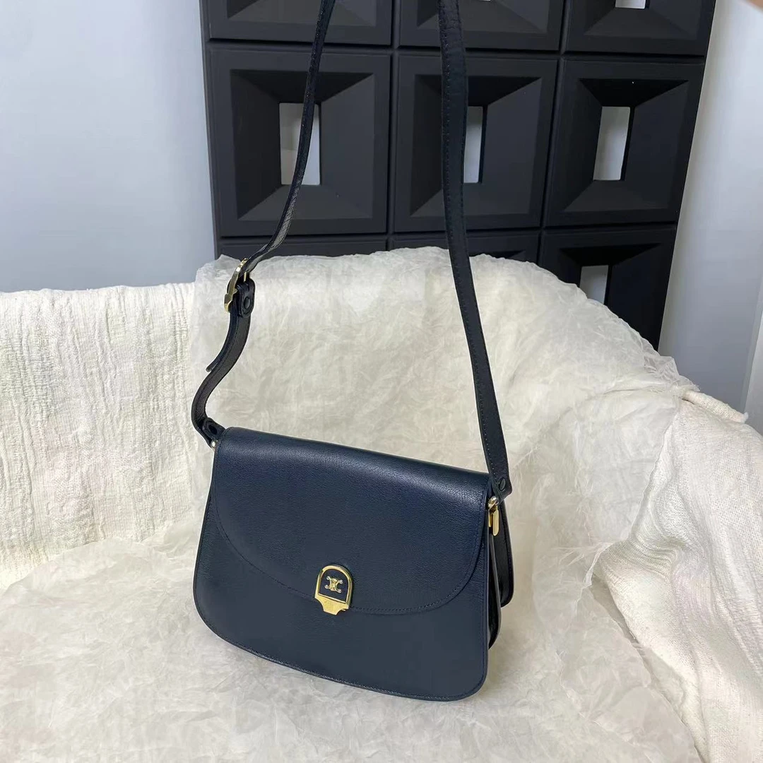 95新 Celine/思琳 蓝黑金凯旋门风琴马鞍斜挎包
