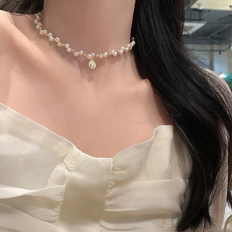 铜合金项链 珍珠项链女款小众设计感配饰夏季高级感choker锁骨链