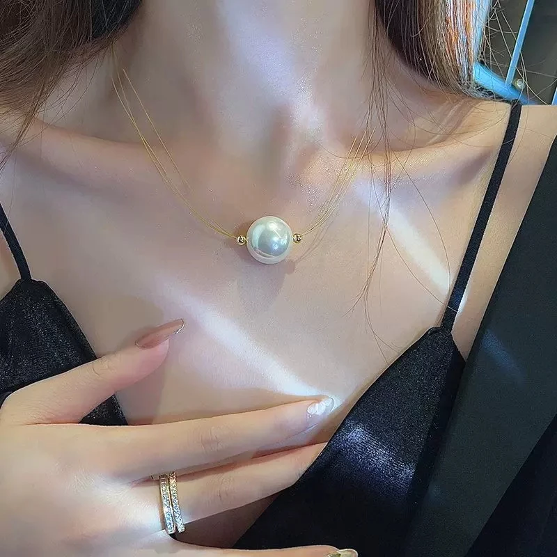 铜合金项链 ins轻奢高级感单颗大珍珠项链细线锁骨链百搭颈链女