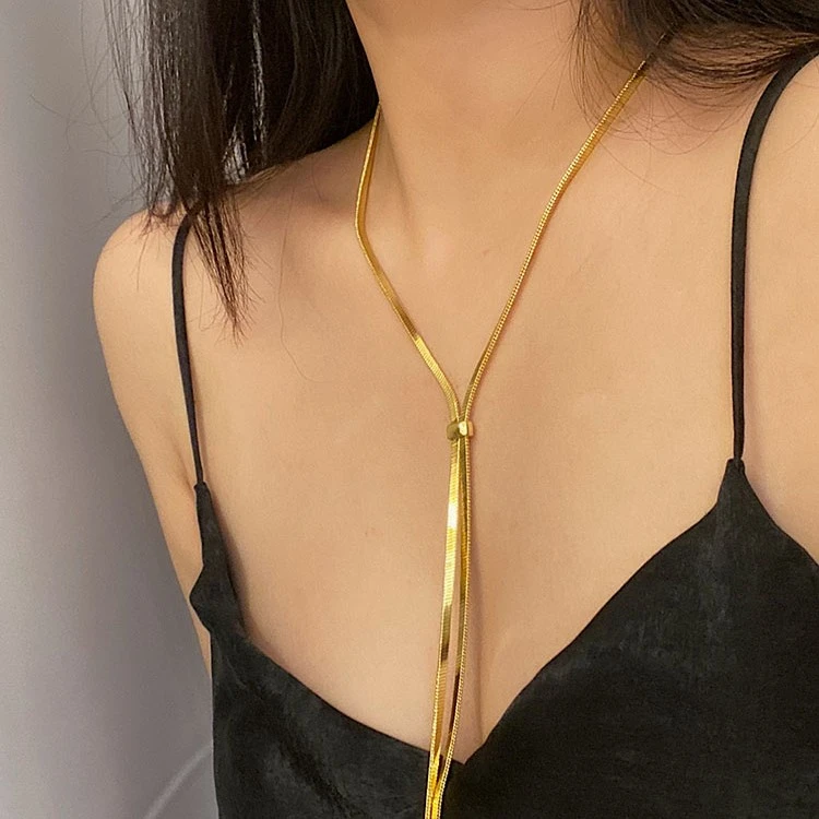 铜项链 可调节多种戴法时髦ins领带长款蛇骨项链轻奢高级感毛衣链