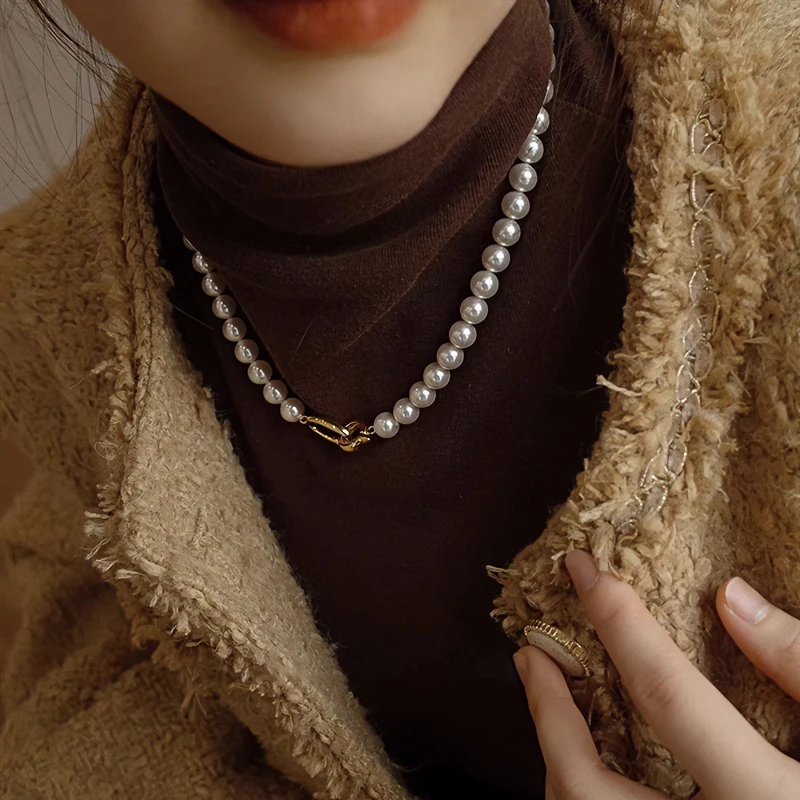 非金属项链 高级感灰色圆珠项链女复古简约百搭锁骨链气质颈链潮