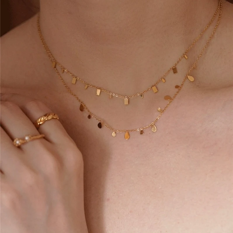 钛钢项链 小圆片颈ins简约钢小方片叠戴女锁骨气质时尚百搭饰品