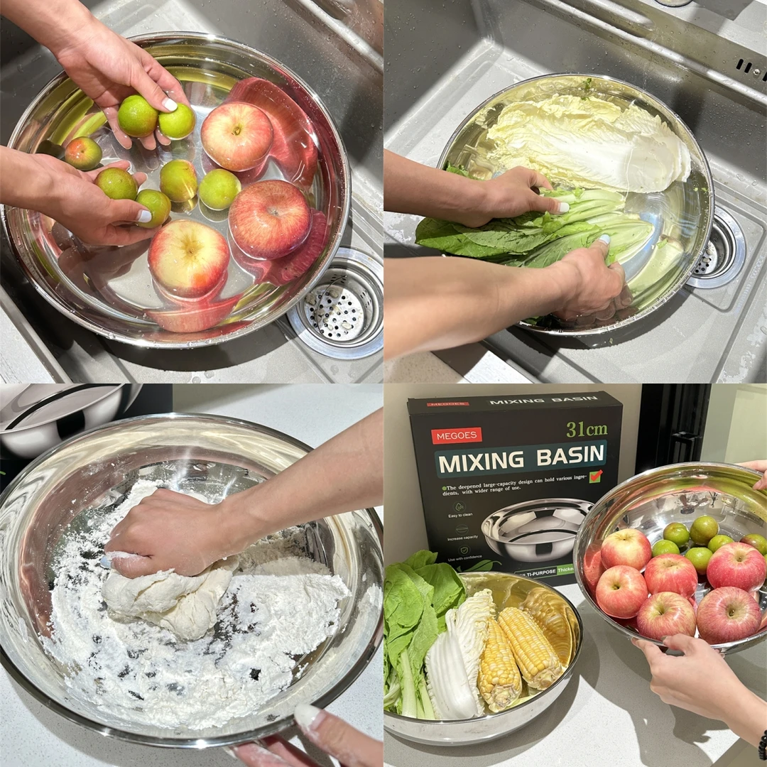 锃光哇亮！奥氏体不锈钢大号和面盆31厘米高8.2厘米