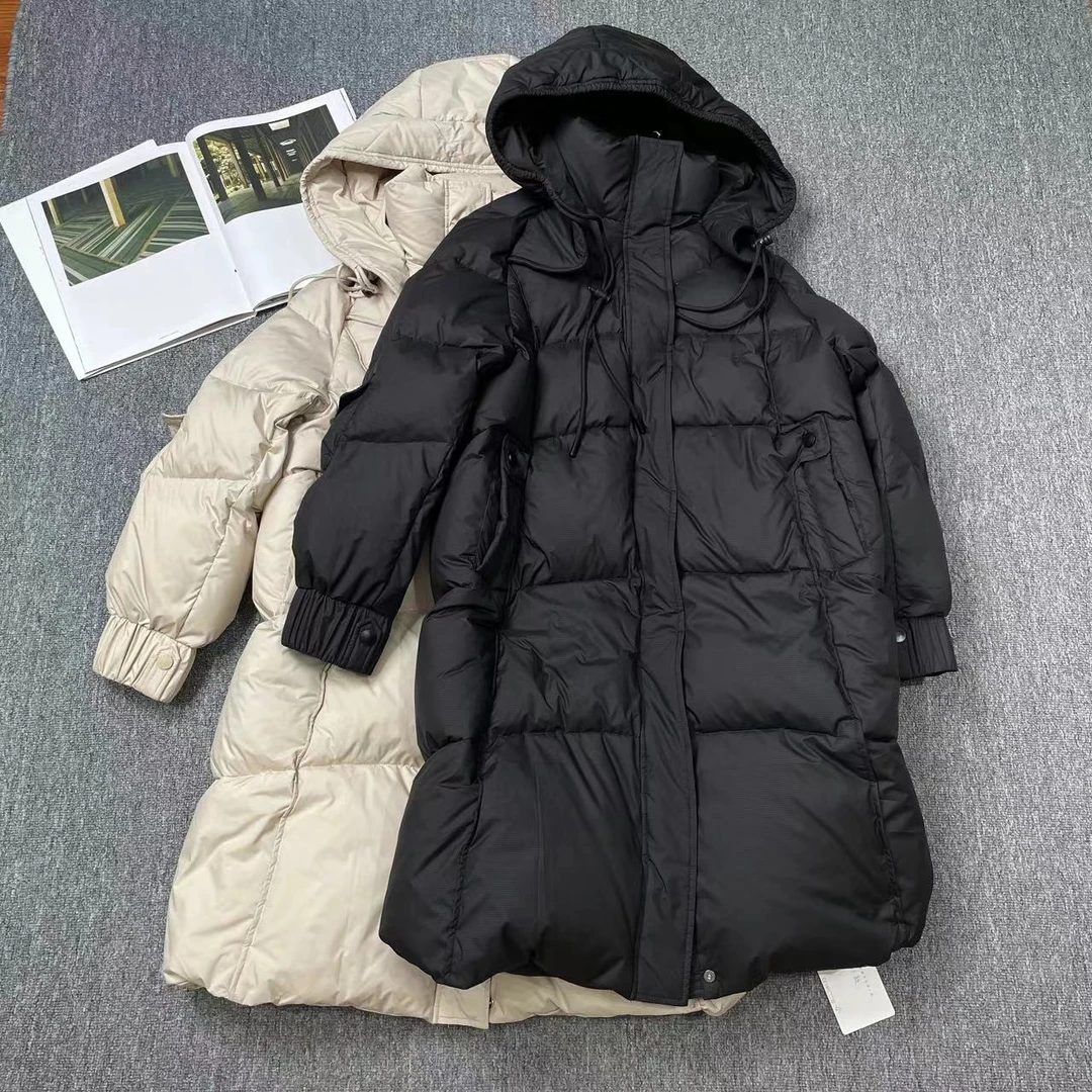 81121余小鱼 两色宽松保暖立领连帽抽绳长款羽绒服外套女装