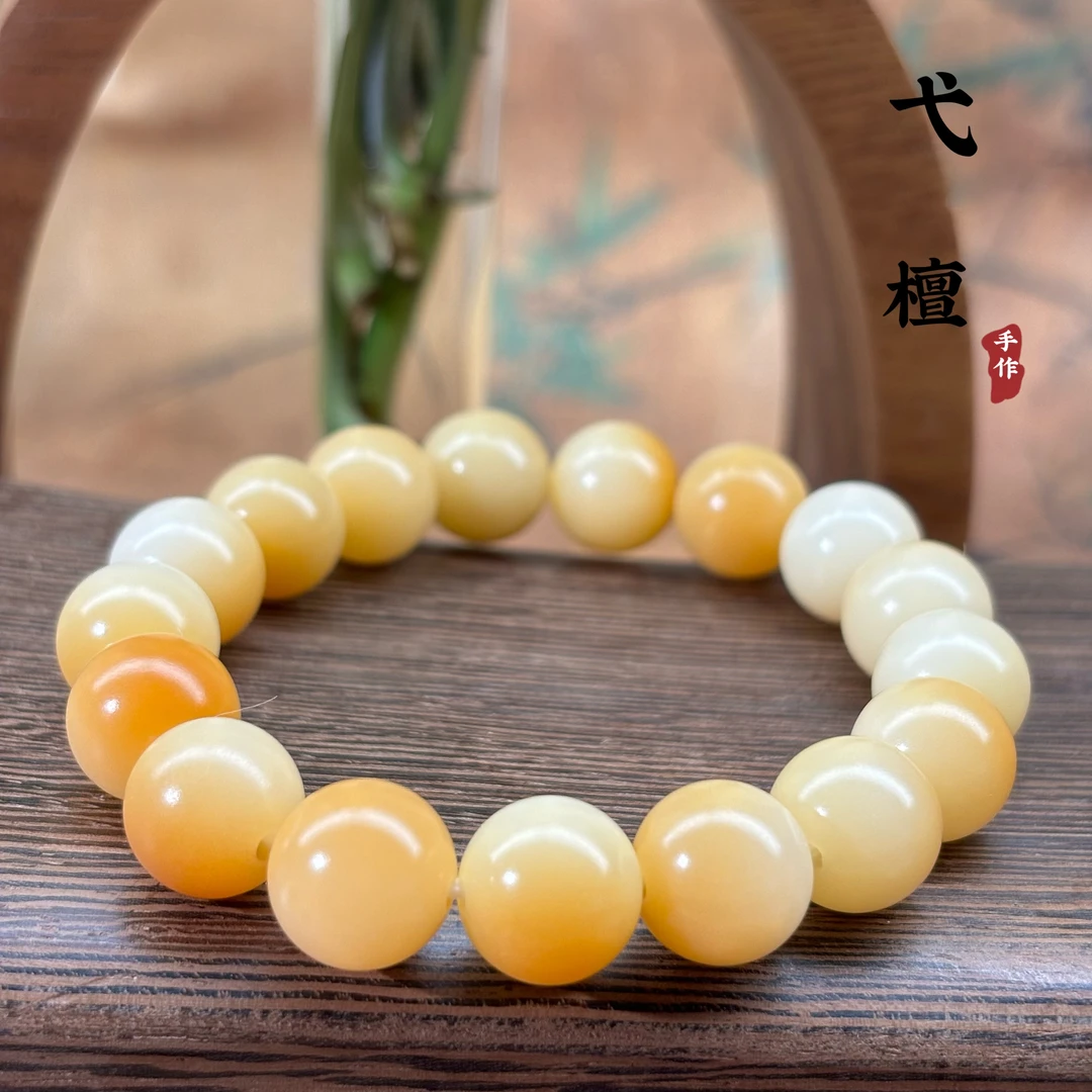 (弋檀手作)天然菩提根手串炭烧奶黄小馒头卡12圆珠