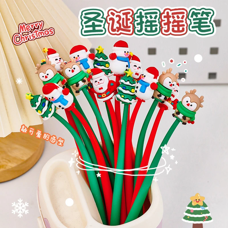 卡通圣诞硅胶记录摇摇乐中性笔学生黑色签字水笔圣诞节文具小礼品