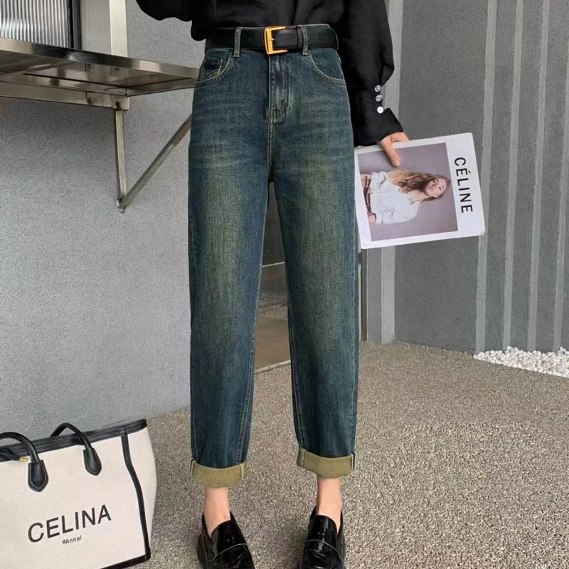 芭莎basha香港花牌737百搭时尚宽松大跨裤哈伦裤牛仔裤2025年春