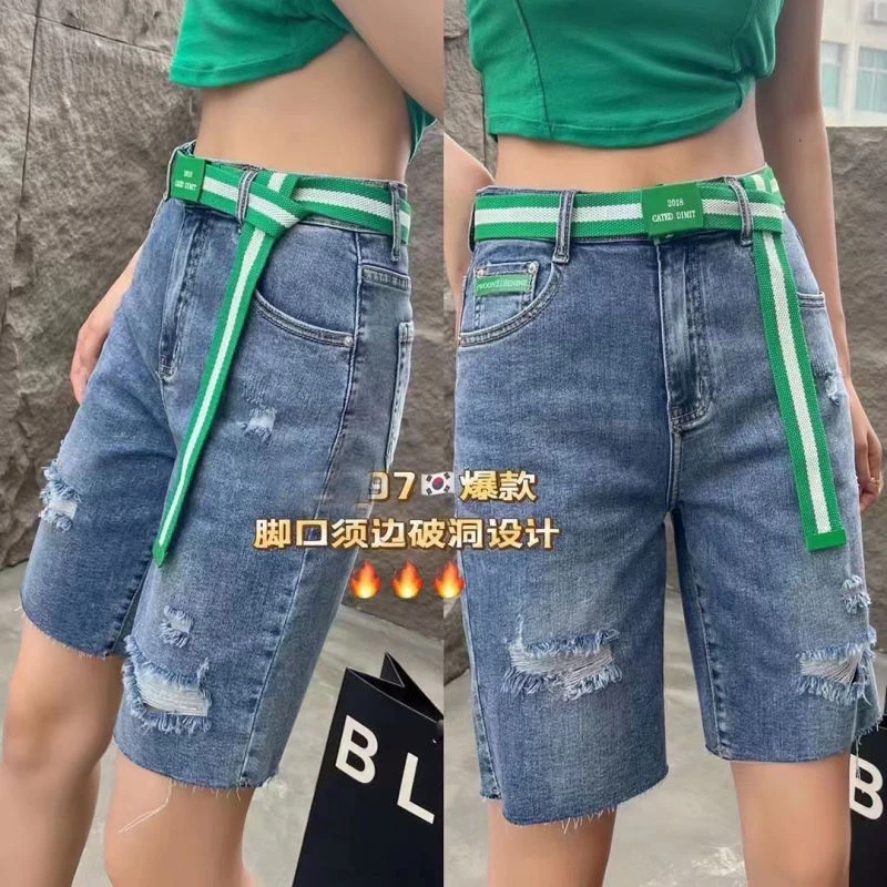 2022夏季芭莎basha香港花牌宽松显瘦软糯休闲牛仔短裤女5分欧货潮