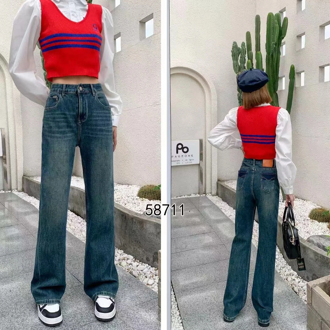 芭莎basha香港花牌修身显瘦百搭时尚微喇叭高端牛仔裤女2025年春