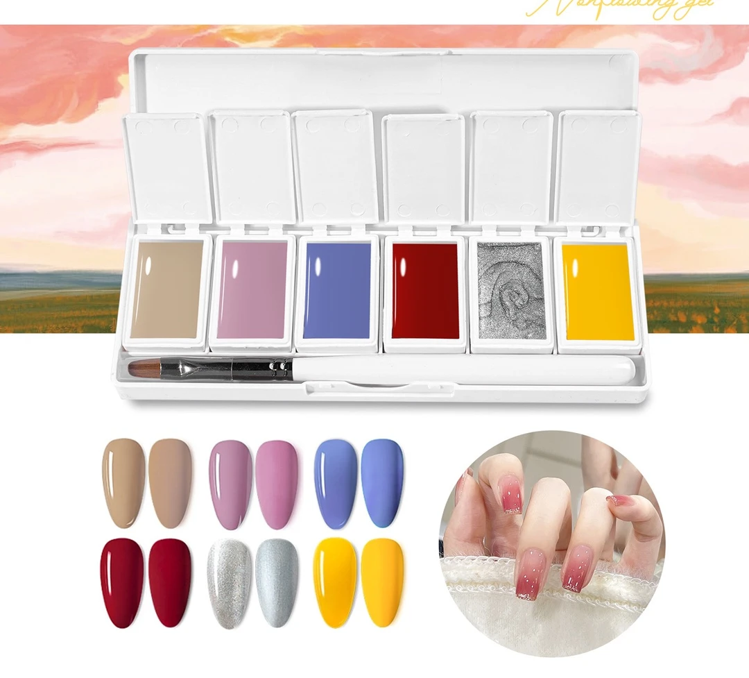 美甲固态套盒6色带笔