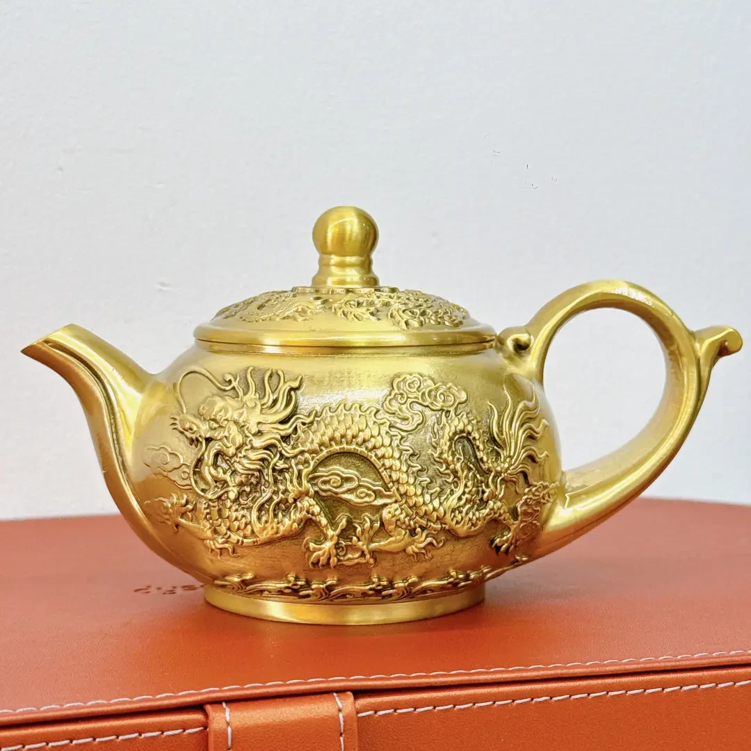 【龙凤呈祥茶壶】新款纯黄铜龙凤高档茶壶办公室茶桌摆件创意工艺品