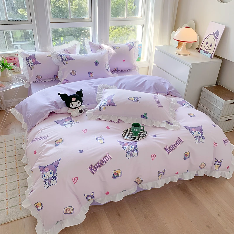 三鹂欧女孩全棉纯棉四件套库洛米高级感单人床三件套卡通被套款