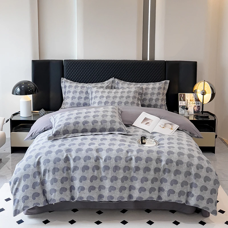 纯棉新品加厚磨毛被套四件套斜纹亲肤透气全棉轻奢印花床品三件套