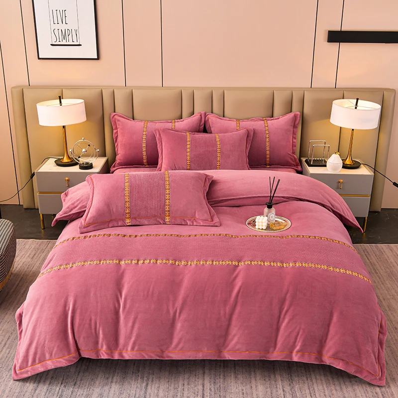 【A类品质】高档牛奶绒四件套双面绒加厚冬季保暖纯色被套毛绒床单1