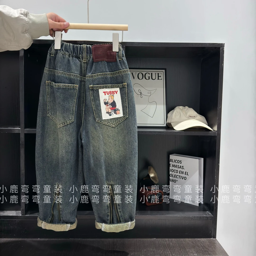 （酷酷的裤）Q114春秋儿童裤腿拉链薄款牛仔裤