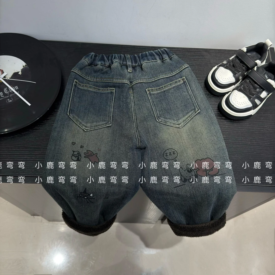 C2555男童新款米菲糕糕绒牛仔裤