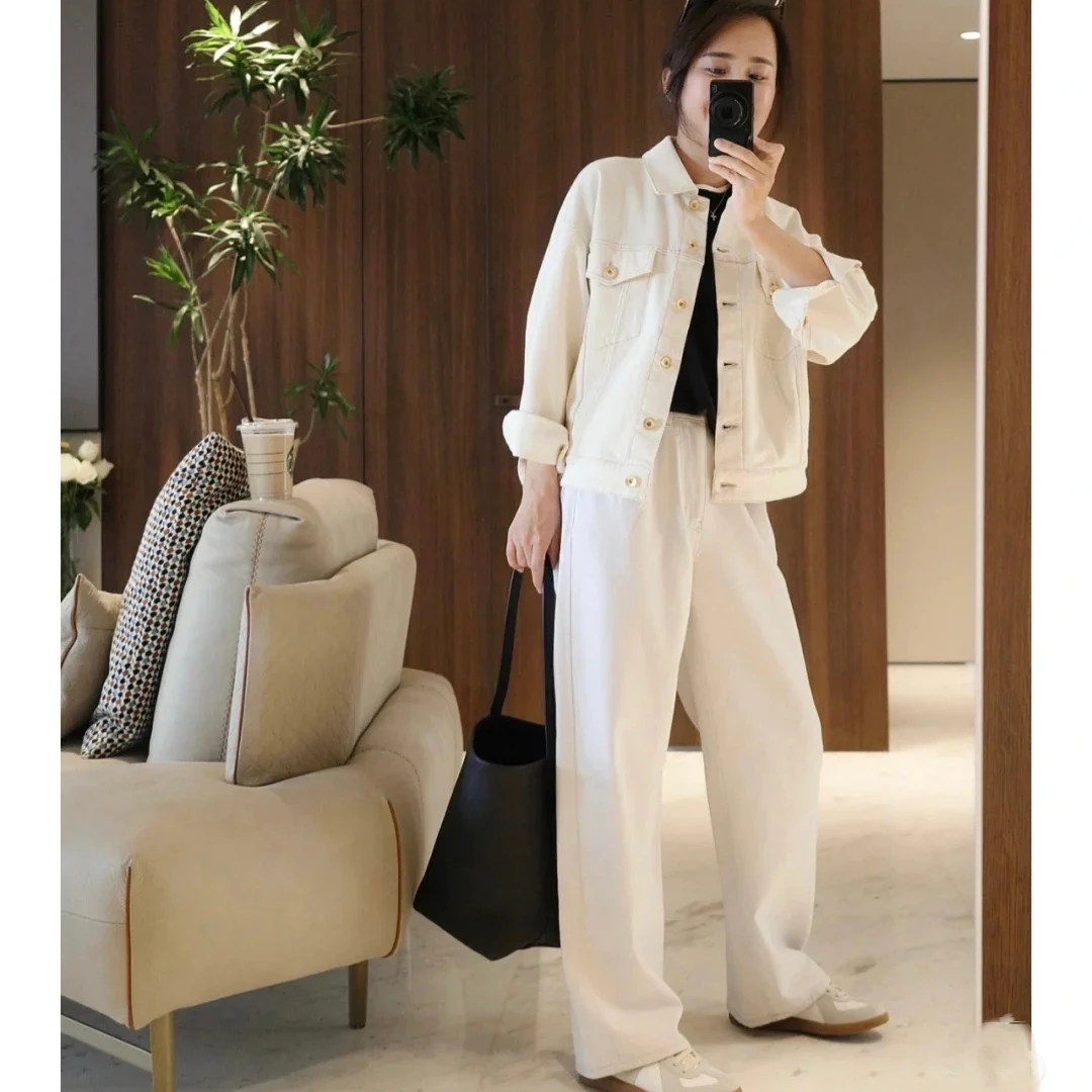 牛仔短款夹克外套春秋气质时尚宽松休闲白色春季显瘦复古