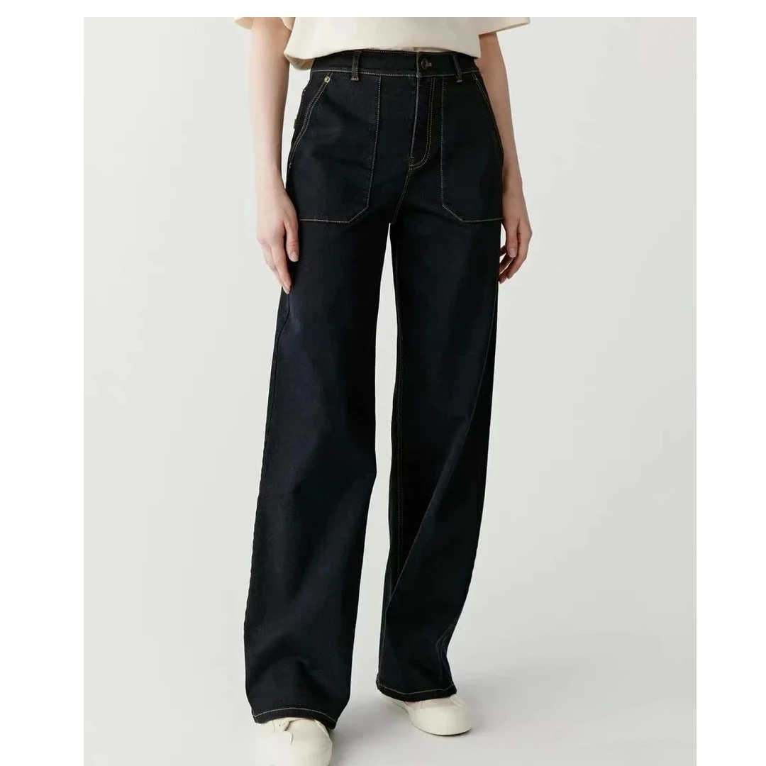 小禾同款2024年春秋新款高弹高腰薄款牛仔裤宽松女款显瘦