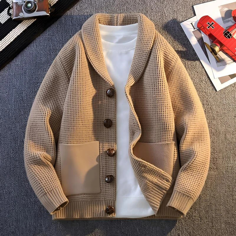 QiaoShiDi春秋冬季慵懒风开衫潮流休闲V领保暖宽松纽扣毛衣男外套