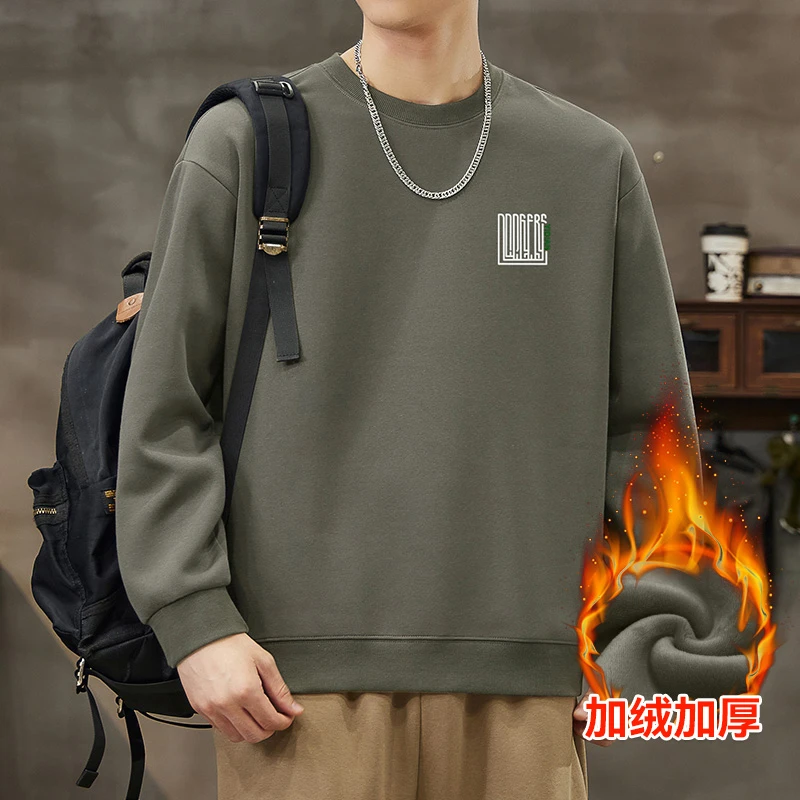 【迷宫印花】秋冬季加绒圆领卫衣男士时尚长袖2024新款宽松上衣男