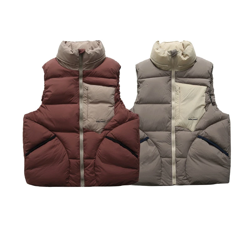 城市户外！男女同穿！日系拼色立领保暖棉服马甲