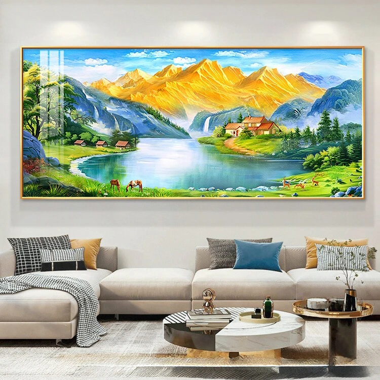晶瓷山水画客厅装饰画沙发背景墙挂画2025新款西墙高端风景壁画